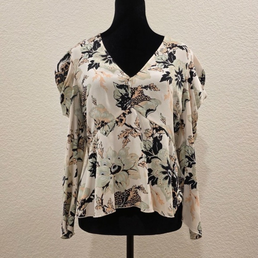 Diane Von Furstenberg Blouse Size 6 Silk Isha Floral Print Puff Long Sleeve Boho